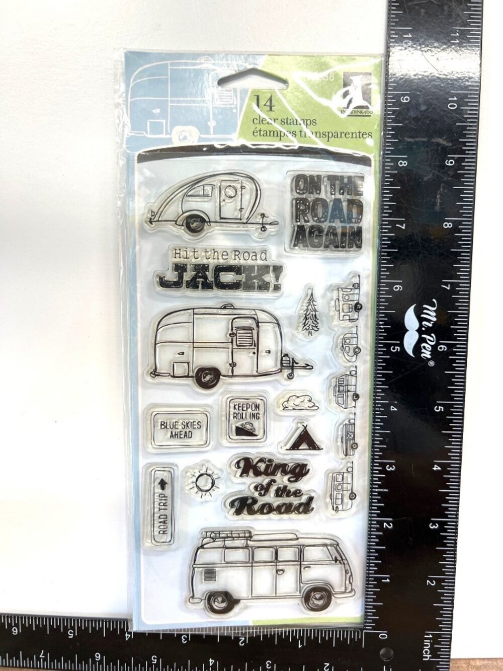Inkadinkado Clear Stamps Road Trip 14 Pieces Transparent Acrylic Travel 97638
